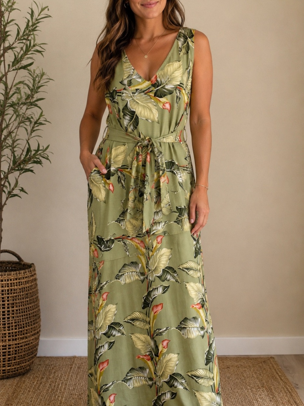 100% Silk VTG Tommy Bahama Maxi Dress with Tie Waist